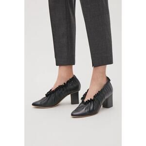 COS Black Leather Ruffle Pumps Block Heel Shoes Size 36 (US 6) Modern Minimalist